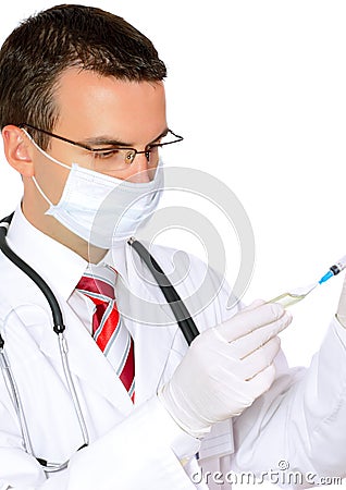 Doctor fill syringe medication. Stock Photo