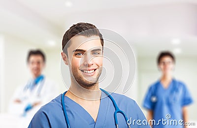 Doctor in front of his medical team Stock Photo
