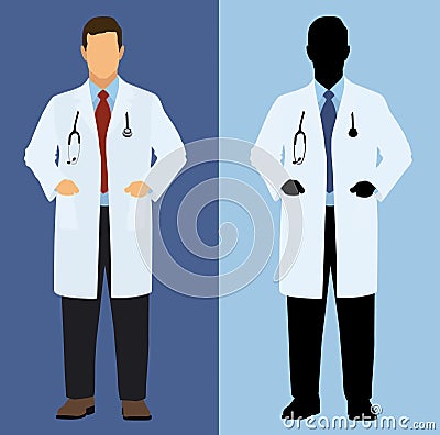 Doctor in Full Color and Silhouette Vector Illustration