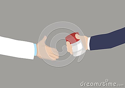 Doctor give patient an urine test cup Vector Illustration