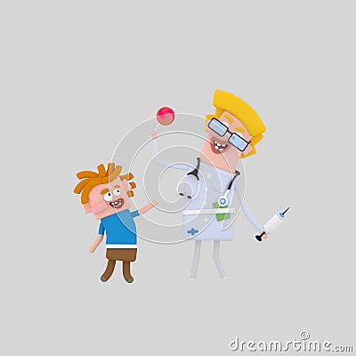 Doctor giving candy kid patient Cartoon Illustration