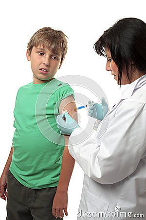 Doctor giving patient injection Stock Photo