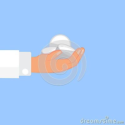 Doctor giving pills, medicine or panacea. Vector Illustration