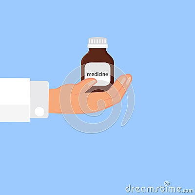 Doctor giving pills, medicine or panacea. Vector Illustration