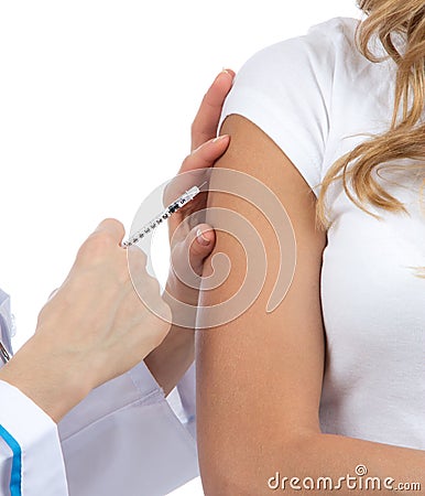 Doctor hand make patient insulin flu shot Stock Photo