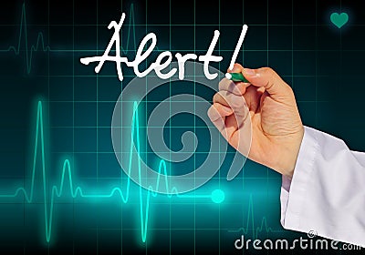 Doctor hand writing message ALERT Stock Photo