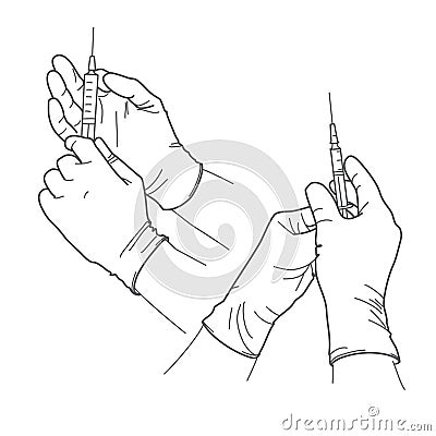 Doctor hands holding a syringe, vaccination for coronavirus COVID-19, influenza or flu, world immunization concept Vector Illustration