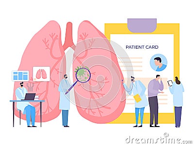 Doctor health treatment and care in flat clinic, vector illustration. Lung pulmonology medicine diagnosis, patient check Vector Illustration