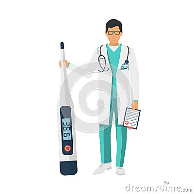 Doctor hold thermometer Stock Photo