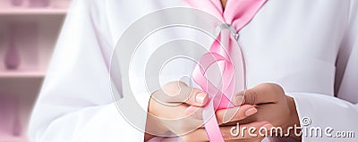 Doctor holding cancer ribon. Pink ribon breast symbol Stock Photo