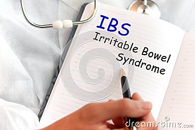 Doctor holding a card with text IBS, medical concept Stock Photo