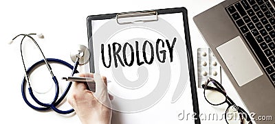 Doctor holding a card with Urology, Medical concept Stock Photo