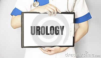 Doctor holding a card with Urology, Medical concept Stock Photo