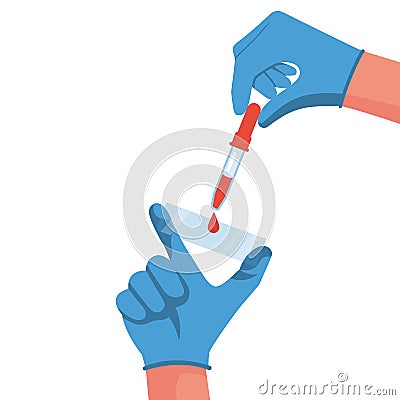Doctor holding in hand test blood on glass slide Vector Illustration