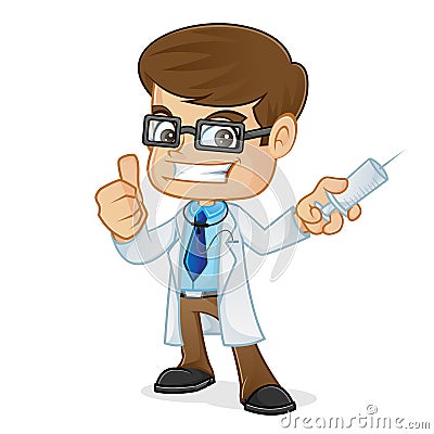 Doctor Holding Medical Injection and Giving Thumb Up Vector Illustration