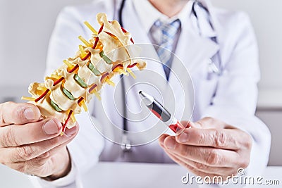 Doctor holding spine model during explanation Stock Photo