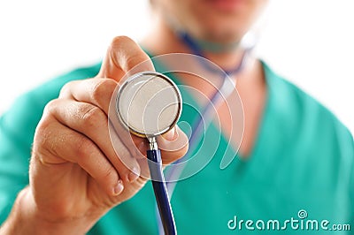 Doctor holding stethoscope Stock Photo