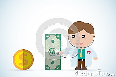 Doctor holding stethoscope to check money health, business concept Vector Illustration