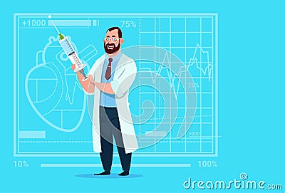 Doctor Holding Syringe Medical Clinics Worker Hospital Vector Illustration