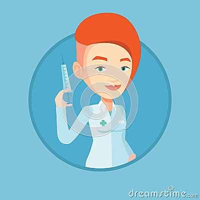 Doctor holding syringe vector illustration. Vector Illustration