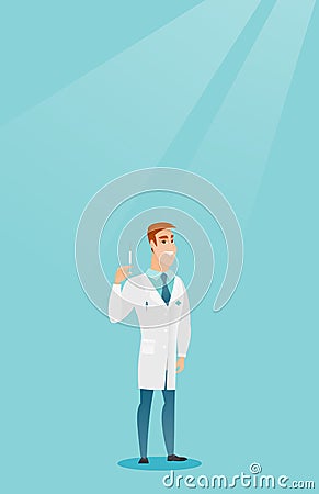 Doctor holding syringe vector illustration. Vector Illustration