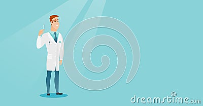 Doctor holding syringe vector illustration. Vector Illustration