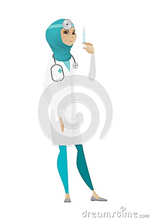 Doctor holding syringe vector illustration. Vector Illustration
