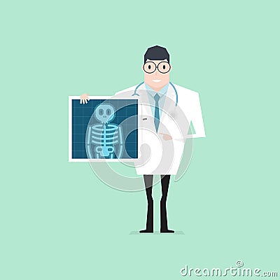 Doctor holding x-ray film. Health check up. Vector Illustration