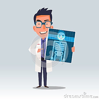 Doctor holding x-ray or roentgen image. character healthcare con Cartoon Illustration