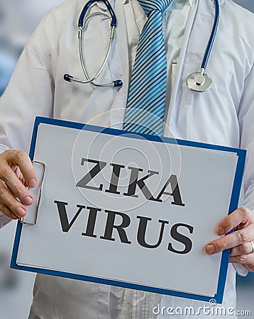Doctor holds clipboard with ZIKA virus written Stock Photo