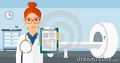 Doctor in hospital room with MRI machine. Vector Illustration