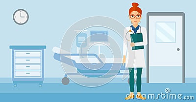 Doctor in hospital ward. Vector Illustration