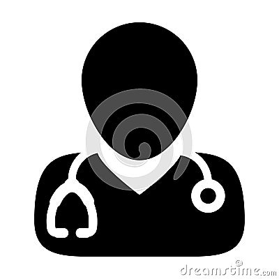 Doctor Icon Vector With Stethoscope for Medical Consultation Physician Profile Symbol Male Avatar in Glyph Pictogram Vector Illustration
