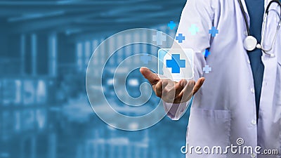 Doctor icon virtual screen health care and medical on background copy space Stock Photo