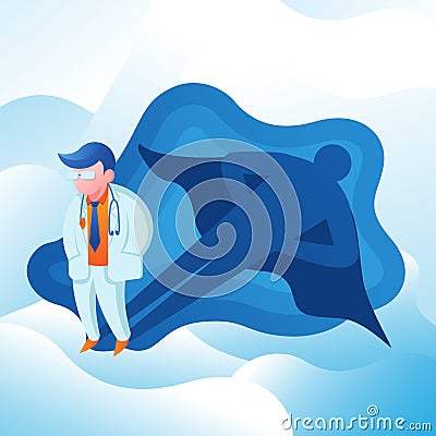 Doctor Illustration as Hero Showed by The Shadow Vector Illustration