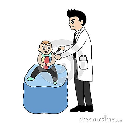 Doctor inject vaccine to baby, vector design illustration hand drawn Vector Illustration