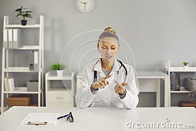 Doctor instructing patient, giving health advice or enumerating treatment options Stock Photo