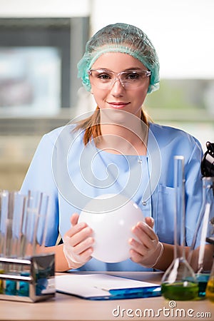 The doctor in lab with crystall ball Stock Photo