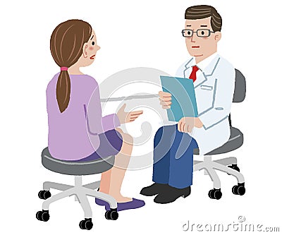 Patient and Doctor - Doctor listening his patient health complains Vector Illustration