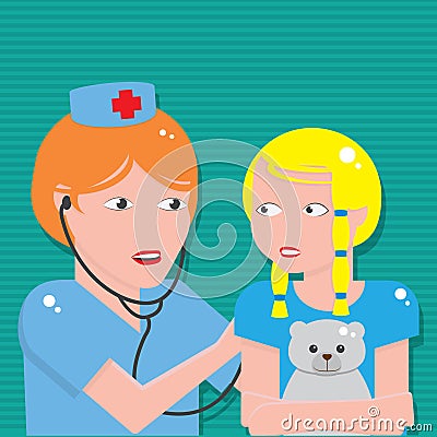 Doctor listening to chest of patient with stethoscope Vector Illustration