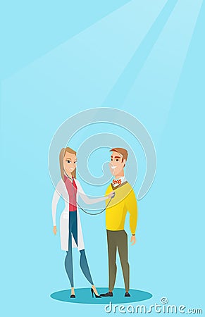 Doctor listening to chest of patient. Vector Illustration