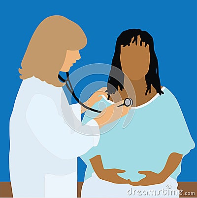 Doctor Listening to Patient`s Heart Vector Illustration