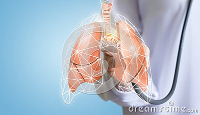 Doctor listens to the lungs. Stock Photo