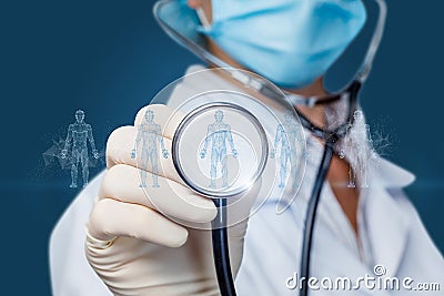 Doctor listens to patient hologram Stock Photo