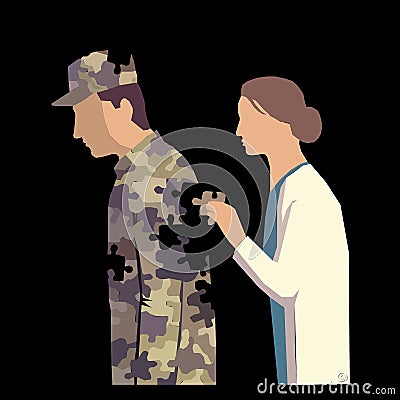 A doctor make a pazzle soldier military medicine illustration Vector Illustration