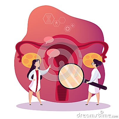 Doctor make uterus examination concept. Gynecology and female Vector Illustration