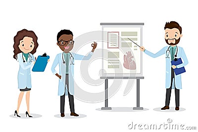 Doctor makes presentation for colleagues,People in medical clothes Vector Illustration