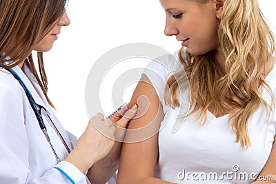 Doctor making diabetes patient insulin flu shot Stock Photo