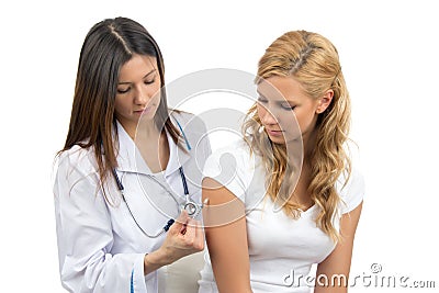 Doctor making insulin or flu vaccination shot Stock Photo