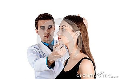 Examination of plastic surgery doctor, patient and consultation Stock Photo